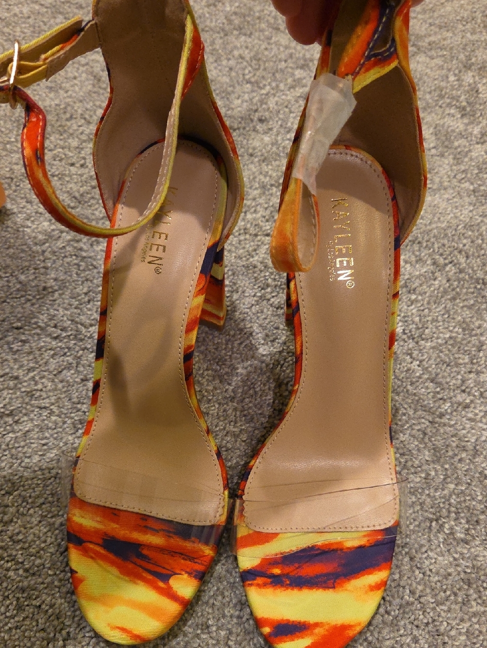 Kayleen By Los Angeles. Orange Multicolor Open-Toe Ankle Strap Heels